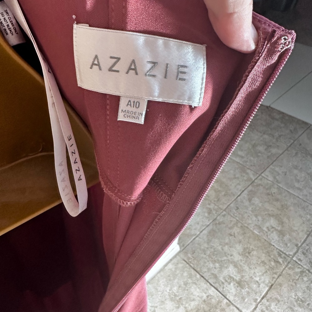 Azazie Galicia Mermaid High Neck Pleated Stretch Chiffon Leg Slit Dress‎ NWT 10 - Picture 11 of 16